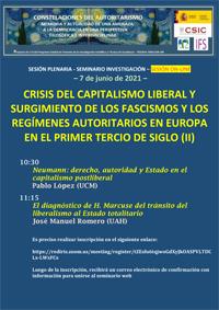 Seminario de investigación "Crisis del capitalismo liberal y surgimiento de los fascismos y los regímenes autoritarios en Europa en el primer tercio de siglo (II)"
