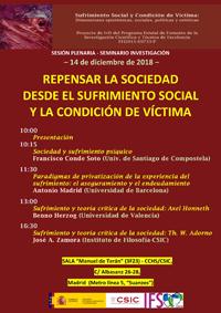 Sesión plenaria-Seminario SUFRIVIC: "Repensar la sociedad desde el sufrimiento social y la condición de víctima"