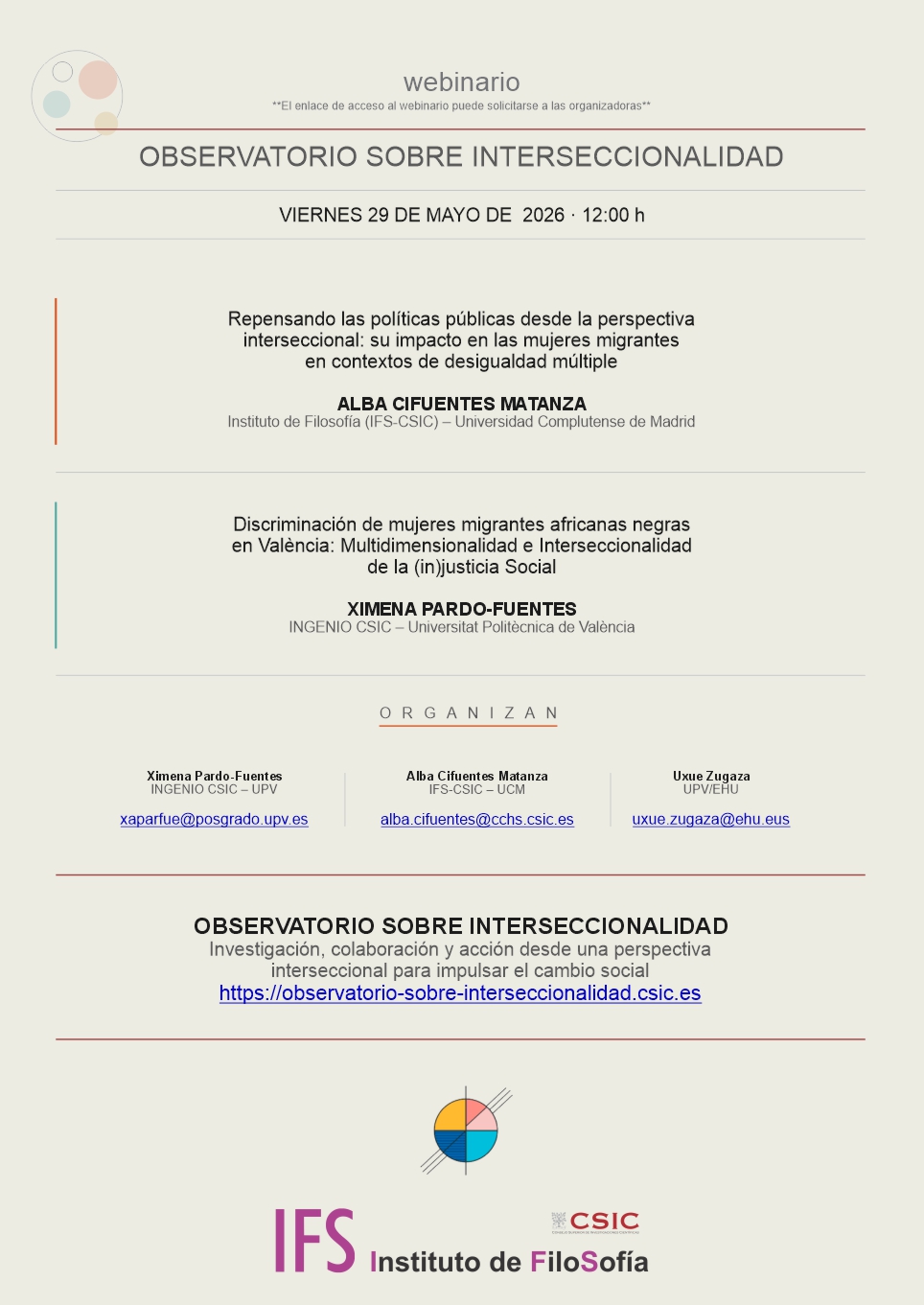 Webinario: "Observatorio sobre interseccionalidad"