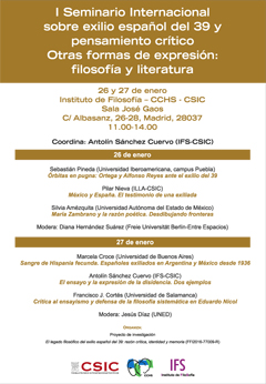 I Seminario Internacional: "Exilio español del 39 y pensamiento crítico. Otras formas de expresión: filosofía y literatura"