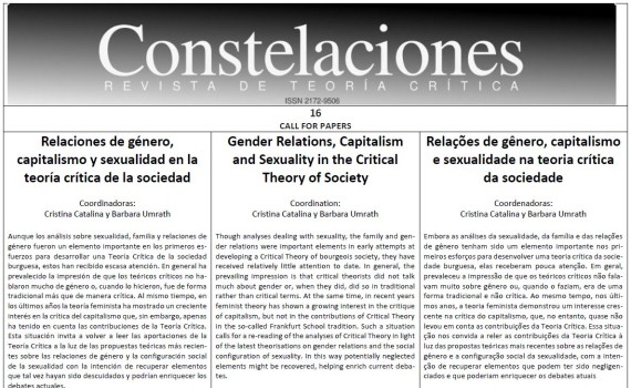 "Constelaciones. Revista de Teoría Crítica" acepta el envío de originales para su próximo número