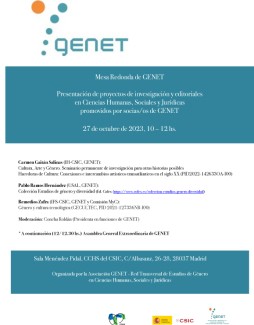 Mesa Redonda de GENET. Presentación de proyectos de investigación y editoriales en Ciencias Humanas, Sociales y Jurídicas promovidos por socias/os de GENET