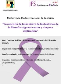Conferencia Día Internacional de la Mujer: "La ausencia de las mujeres de las historias de la filosofía: algunas causas y ninguna explicación”
