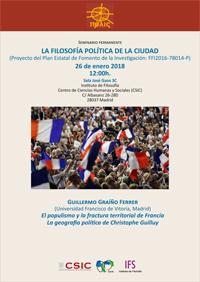 Seminario permanente «La filosofía política de la ciudad»: "El populismo y la fractura territorial de Francia. La geografía política de Christophe Guilluy"