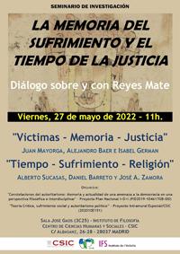 Seminario "La memoria del sufrimiento y el tiempo de la justicia - Diálogo sobre y con Reyes Mate"