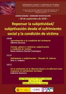 Sesión plenaria-Seminario SUFRIVIC: "Repensar la subjetividad/Subjetivación desde el sufrimiento social y condición de víctima"