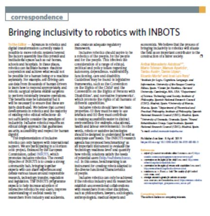Investigadores del Instituto de Filosofía participan en una nota colectiva sobre robótica publicada en Nature Machine Intelligence